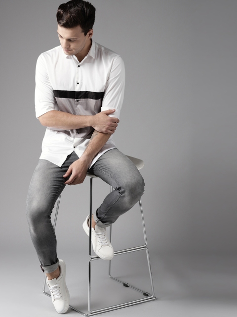 

DENNISON Men White & Grey Slim Fit Colourblocked Casual Shirt