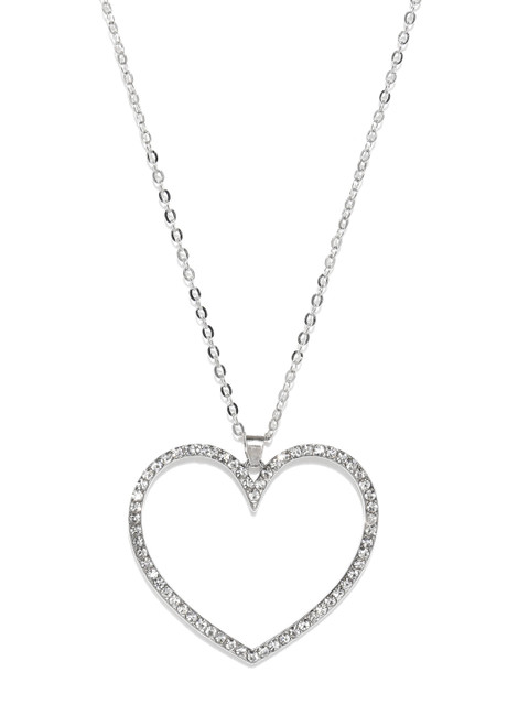 

Ayesha Women Silver-Toned Hollow Heart Diamante Studded Pendant Necklace