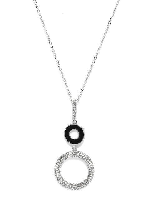 

Ayesha Women Silver-Toned Hoop With White Diamante Crystal Studded Pendant Necklace