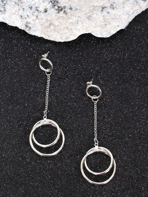 

Ayesha Silver-Toned Circular Drop Earrings