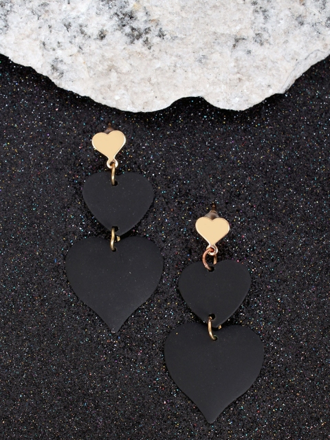 

Ayesha Black & Gold-Toned Heart Shaped Drop Earrings