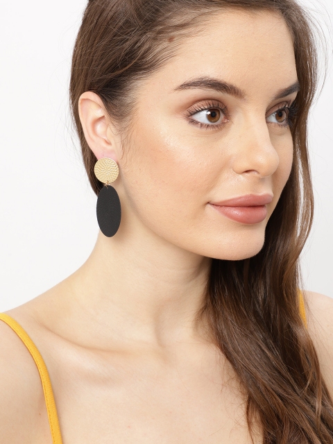 

Ayesha Black & Gold-Toned & Black Circular Drop Earrings