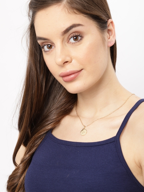 

Ayesha Women Metallic Gold Toned Leo Round Pendant With Chain