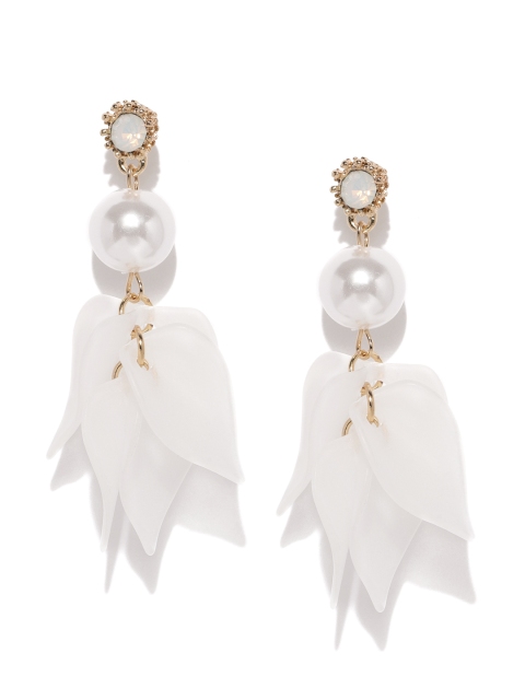 

Ayesha White & Gold-Toned Leaf Shaped Pearl Drop Earrings