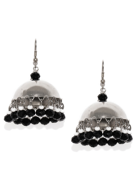 

Ayesha Silver-Toned & Black Dome Shaped Jhumkas