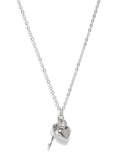 

Ayesha Metallic Silver Heart Shaped Lock & Key Pendants with Necklace