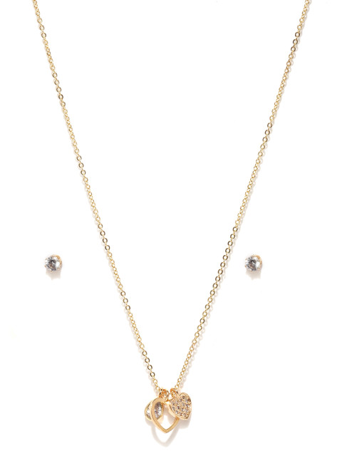 

Ayesha Metallic Gold Pendants Necklace with Stud Earrings