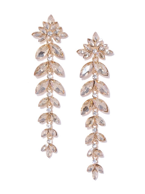 

YouBella Gold-Plated Stone-Studded Leaf Shaped Drop Earrings