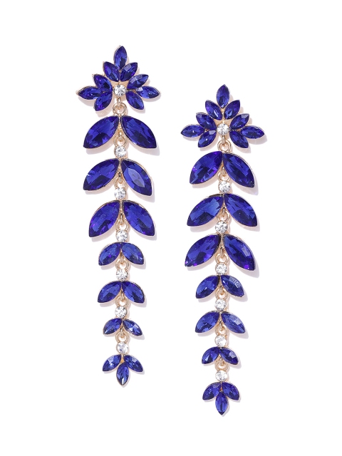 

YouBella Blue Gold-Plated Stone-Studded Leaf Shaped Drop Earrings