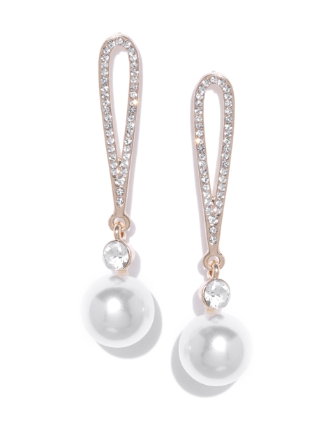 

YouBella Off-White Gold-Plated Stone-Studded Contemporary Drop Earrings