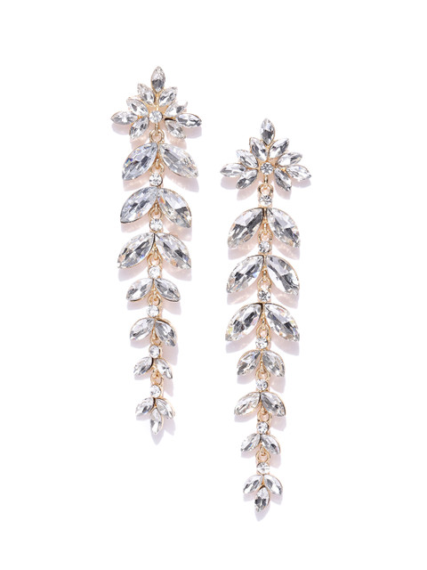 

YouBella Gold-Plated Stone-Studded Leaf Shaped Drop Earrings