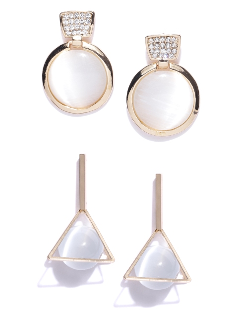 

YouBella Set of 2 Off-White Gold-Plated Drop Earrings
