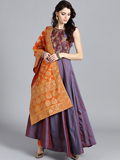 

Chhabra 555 Women Purple & Orange Made to Measure Kurta with Churidar & Dupatta