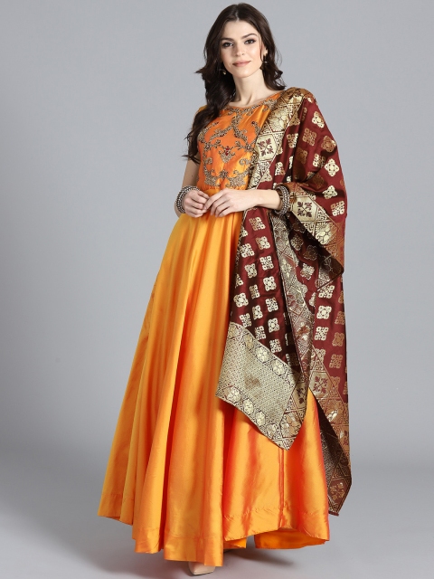 

Chhabra 555 Orange and Maroon Made to Measure Anarkali Kurta with Churidar & Dupatta