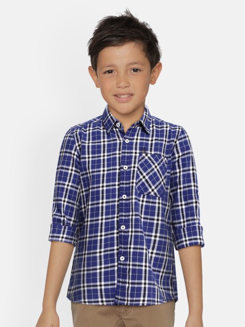

UNDER FOURTEEN ONLY Boys Blue Regular Fit Checked Pure Cotton Casual Shirt