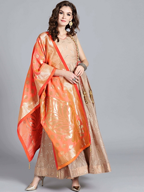 

Chhabra 555 Women Beige Printed Made to Measure Kurta with Churidar & Dupatta