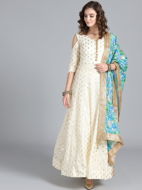

Chhabra 555 Off-White & Golden Made to Measure Anarkali Kurta with Churidar & Dupatta