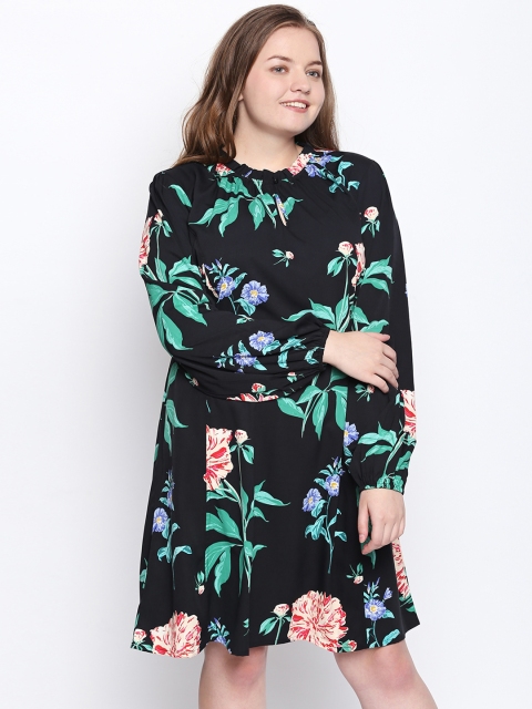 

JUNAROSE Plus Size Women Black Printed A-Line Dress