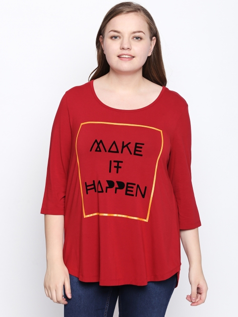 

JUNAROSE Plus Size Women Red Printed Scoop Neck T-shirt