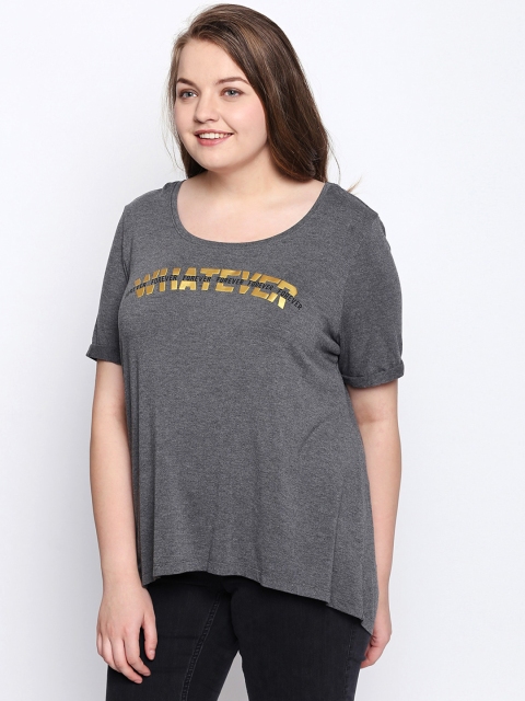 

JUNAROSE Plus Size Women Charcoal Grey Printed Round Neck T-shirt