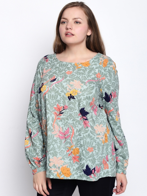 

JUNAROSE Plus Size Women Green Floral Printed Blouson Top