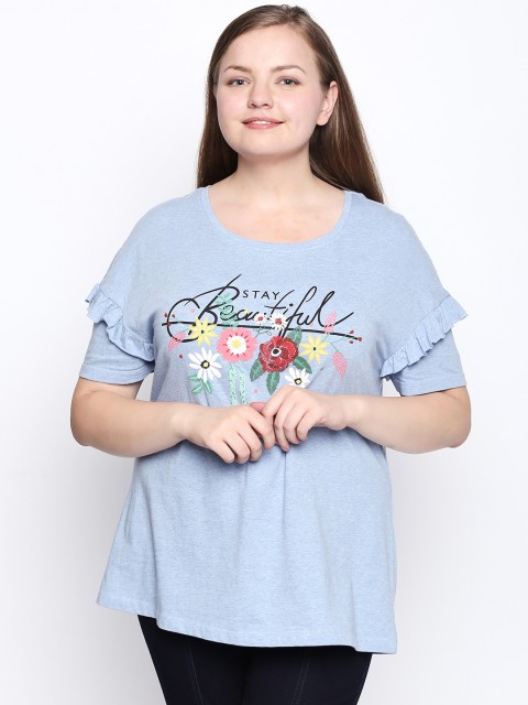 

JUNAROSE Plus Size Women Blue Embroidered Regular Top