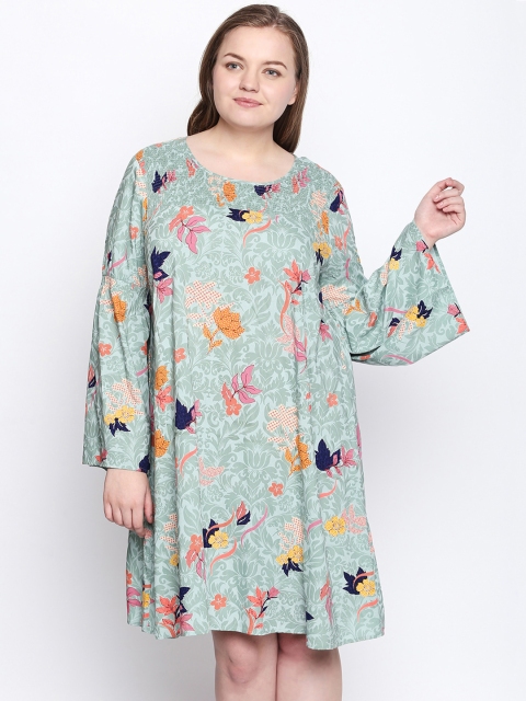 

JUNAROSE Plus Size Women Green Printed A-Line Dress