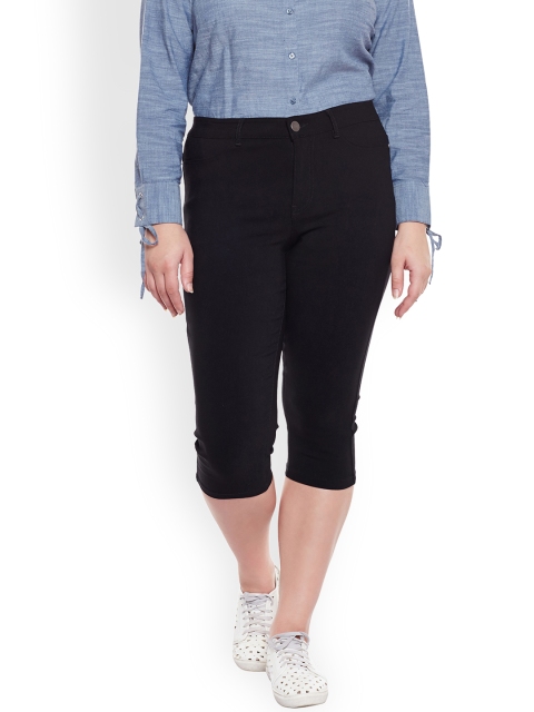 

JUNAROSE Plus Size Women Black Solid Slim Fit Capris
