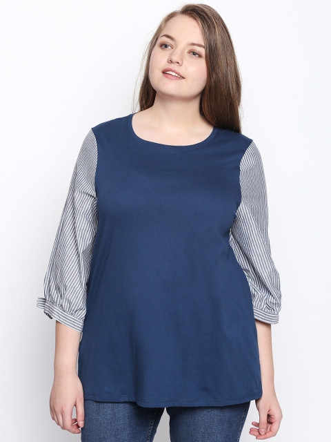 

JUNAROSE Plus Size Women Teal Blue Solid Top