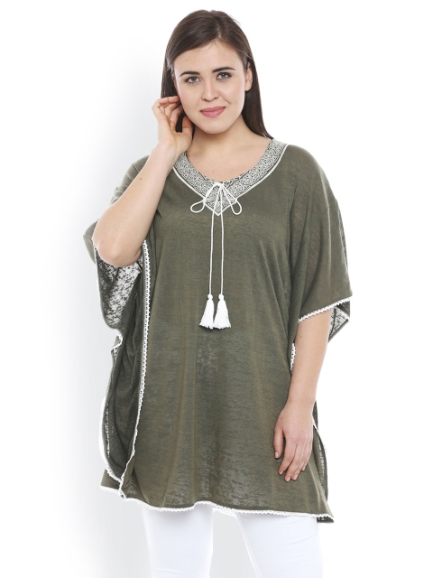 

JUNAROSE Plus Size Women Olive Green Solid Kaftan Top