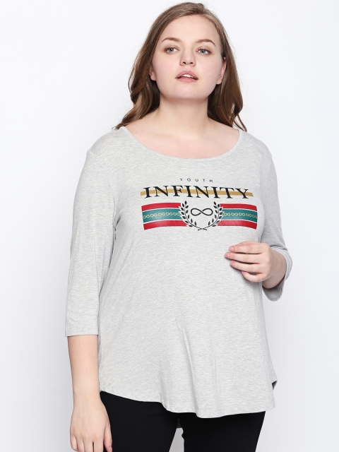 

JUNAROSE Plus Size Women Grey Melange Printed Round Neck T-shirt