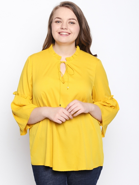 

JUNAROSE Plus Size Women Yellow Self Design Top