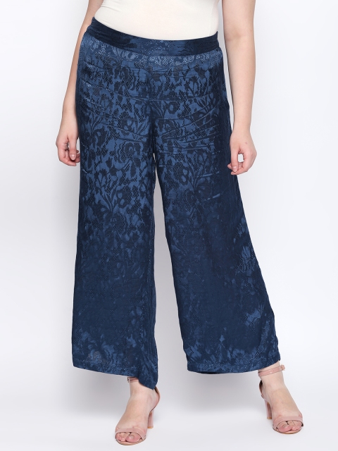 

JUNAROSE Plus Size Women Teal Loose Fit Self Design Regular Trousers