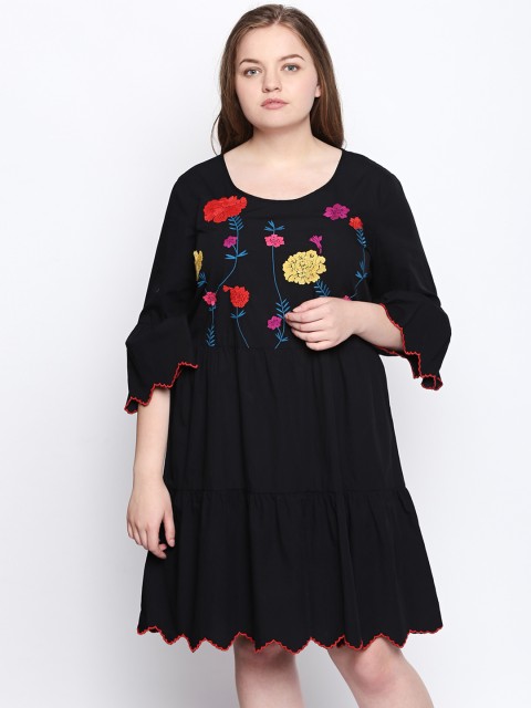 

JUNAROSE Plus Size Women Black Self Design A-Line Dress