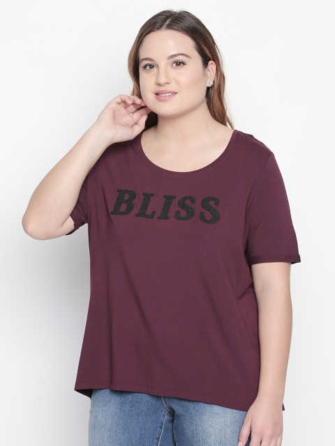 

JUNAROSE Plus Size Women Burgundy Solid Scoop Neck T-shirt