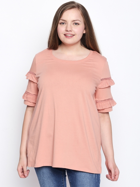 

JUNAROSE Plus Size Women Peach-Coloured Solid Top