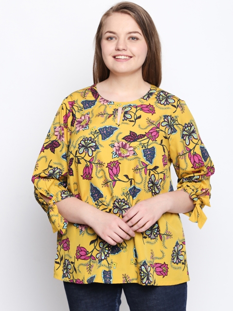 

JUNAROSE Plus Size Women Mustard Yellow Floral Printed Top