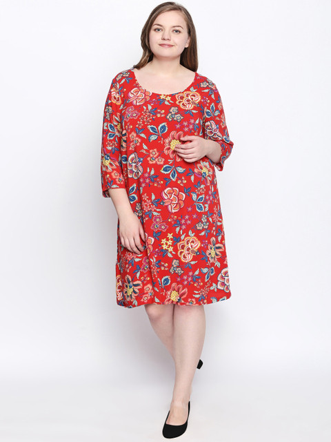 

JUNAROSE Plus Size Women Red Printed A-Line Dress