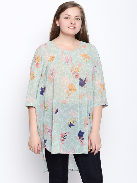 

JUNAROSE Plus Size Sea Green Printed High-Low Tunic
