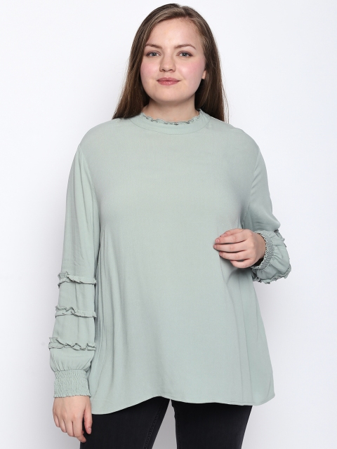 

JUNAROSE Plus Size Women Green Solid Top