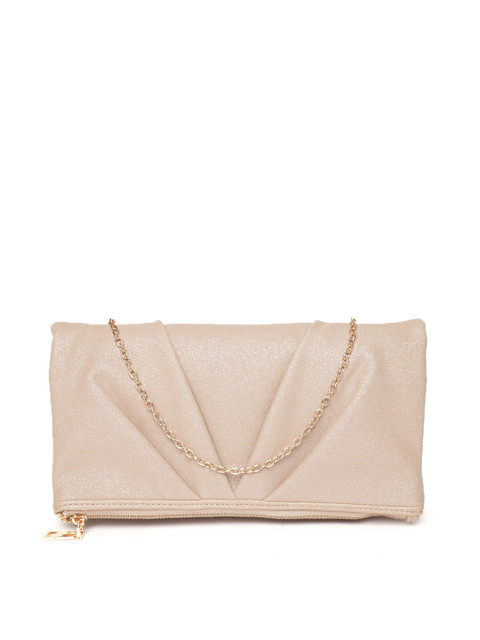 

DressBerry Beige Solid Shimmery Foldover Clutch