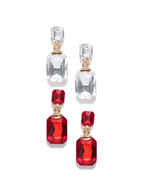 

Crunchy Fashion Red & White Set of 2 Geometric Drop Earrings