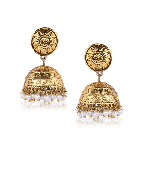 

Crunchy Fashion Gold-Toned Dome Shaped Jhumka Earrings