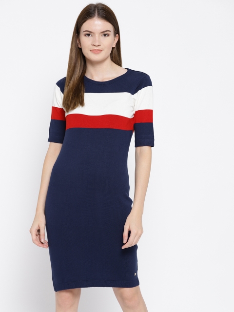 

U.S. Polo Assn. Women Navy Blue Colourblocked Sweater Dress