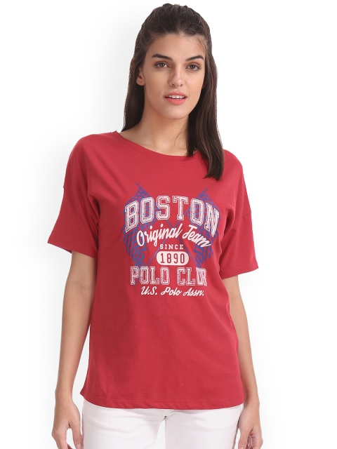 

U.S. Polo Assn. Women Women Red Printed Round Neck T-shirt