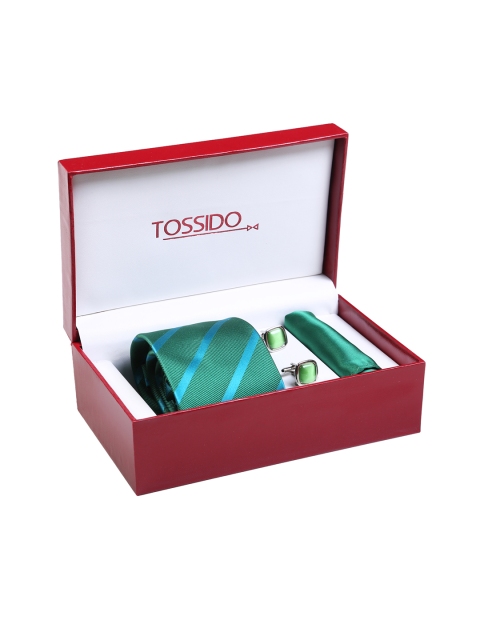 

Tossido Men Green Striped Accessory Gift Set