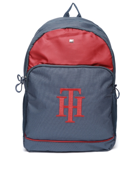 

Tommy Hilfiger Unisex Navy Blue & Red Brand Logo Backpack