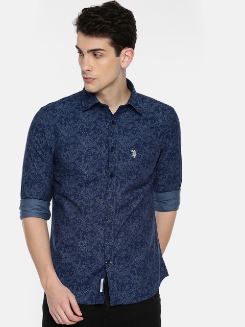 

U.S. Polo Assn. Men Blue Tailored Fit Printed Casual Shirt