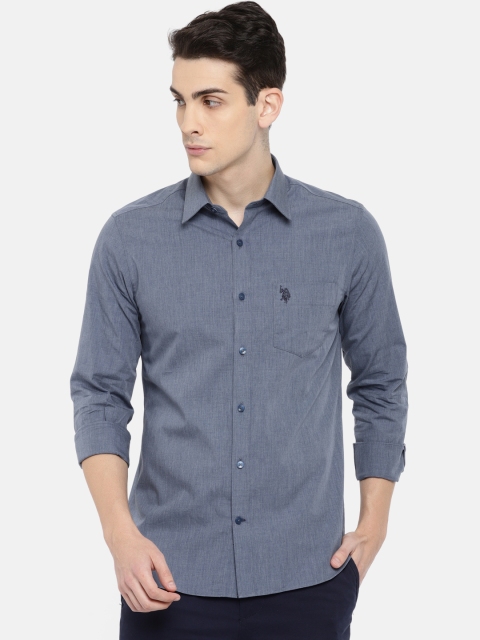 

U.S. Polo Assn. Men Blue Tailored Fit Solid Casual Shirt