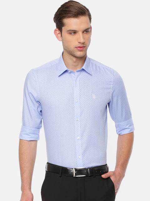 

U.S. Polo Assn. Men Blue Tailored Fit Self Design Formal Shirt